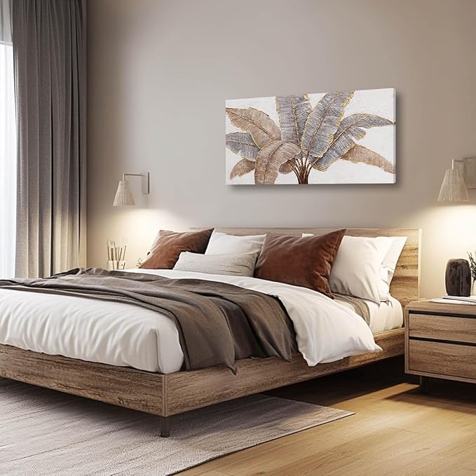 CHUDANHAO Gold Leaves Wall Art Vintage Botanical Art Pictures for Wall Decor Grey Wall Prints Gold Line Painting for Bedroom 24x48 Inch Ready to Hang