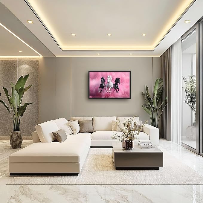 Flintis Large Horse Wall Art Black and White Horses Pictures Wall Decor Abstract Animal Canvas Painting Print Artworks Decorations Framed for Living Room Bathroom Master Bedroom Office 36L x 24W