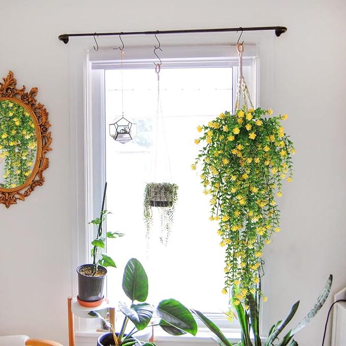 SJL Faux Hanging Plant Artificial Hanging Plants Indoor Ferns for Outdoors 4pcs Fake Plants Vines Eucalyptus Leaf Plastic Flowers Real Touch All Year Round Decor Arch Porch (Yellow)