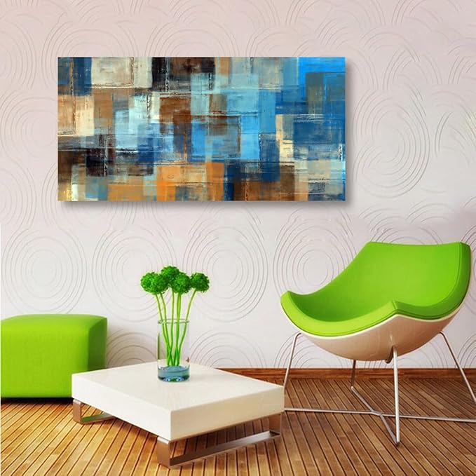 Colour Abstract Pictures Canvas Wall Art for Living room Office Bedroom Wall Decor,Abstract Wall Art Print Paintings Modern Cool Blue Yellow Artwork Waterproof Ready to Hang-28X57 inch