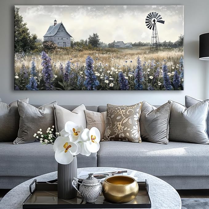 Sea of Flowers Canvas Wall Art - Modern Landscape Paintings for Living Room, Bedroom Wall Decor, Framed Wall Art for Home or Office Decoration, Large Wall Art 20"x40"(50CMx100CM)