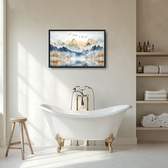 Mountain Large Wall Art for Living Room Framed, Lake Oversized Wall Decor Pictures, Nature Scenery Canvas Print Painting, Aesthetic Artwork Bedroom Office Home Decor 36"x24"