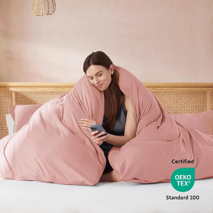 Nestl Twin Duvet Cover Set with Comforter Insert - Blush Pink 3 Piece 68x90 Duvet Cover & 1 Pillow Sham with White Quilted Down Alternative Comforter, Ultra Soft, All Season