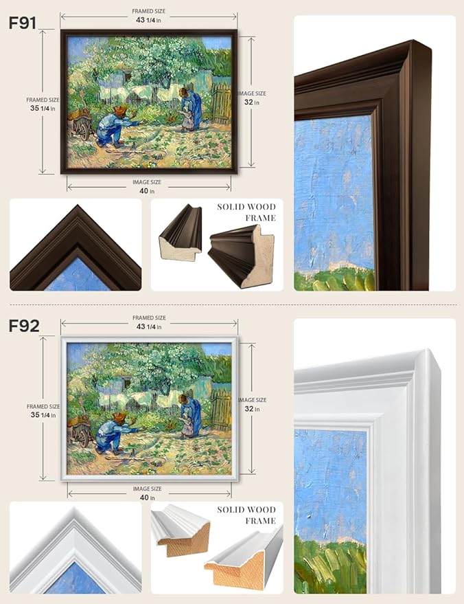 DECORARTS - First Steps, after Millet by Vincent Van Gogh Art Reproduction. Oversize Solid Wooden Frame Matching with Giclee Prints Canvas Wall Art. Total framed size: 43x35