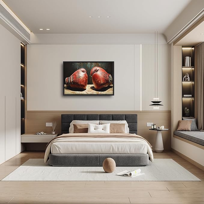 Olivine Sports Wall Art, Boxing Wall Decor, Vintage Boxing Gloves Painting, Graffiti Canvas Prints, Framed Artwork for Bathroom Bedroom Living Room Office Home Decoration 36"x24"