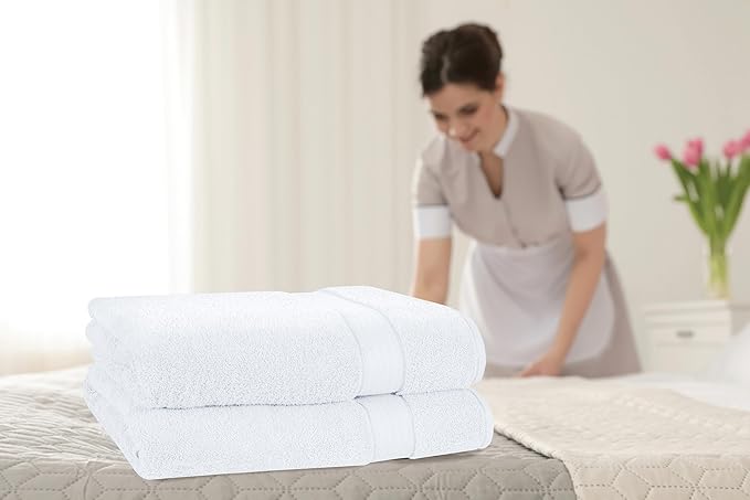 GLAMBURG 700 GSM Premium Cotton 2-Pack Oversized Extra Large Bath Sheet Set - 100% Combed Cotton - 2 Bath Sheets 35x70 - Luxury Hotel & Spa Quality - Durable Ultra Soft Highly Absorbent - White