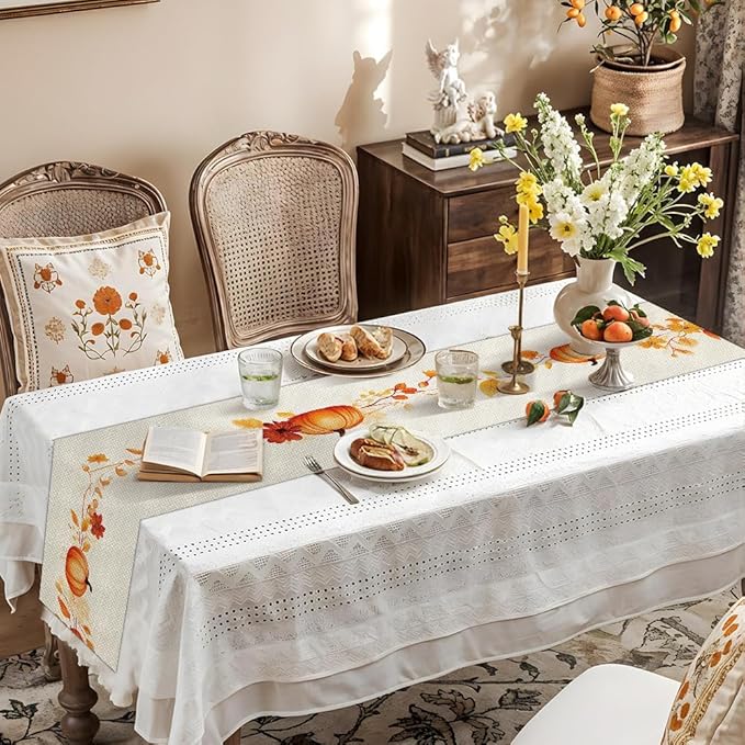 ANNA QUEEN Fall Pumpkin Table Runner 13 x 72 Inch for Dining Table, Table Runner forSeasonal Autumn Kitchen Dining Table Decoration for Home Party Decor Table Decoration Thanksgiving Harvest