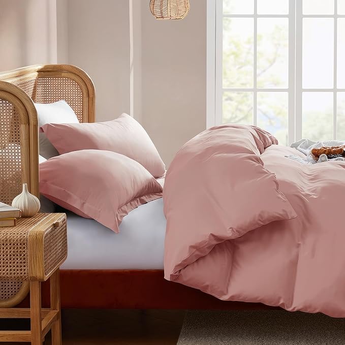 Nestl Twin Duvet Cover Set with Comforter Insert - Blush Pink 3 Piece 68x90 Duvet Cover & 1 Pillow Sham with White Quilted Down Alternative Comforter, Ultra Soft, All Season