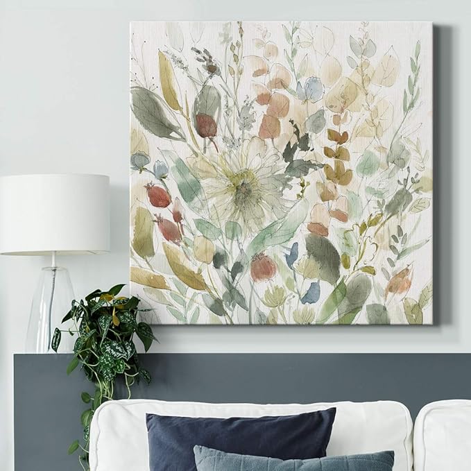 Wexford Home Square Premium Gallery Wrapped Canvas Flower Multicolor Wall Art Abstract Floral Romance Modern Pictures Print for Office, Ready to Hang, linen wildflower garden