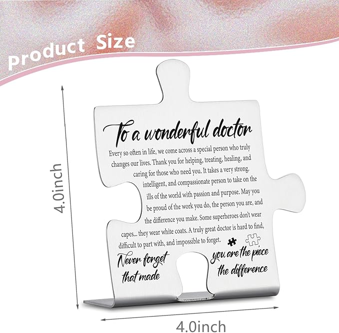 To A Wonderful Doctor Appreciation Gifts, Thank You Gifts for Physician, Medical Mentor, White Coat Ceremony, Retirement Office Puzzle Piece Decorative Signs Plaques YCC18