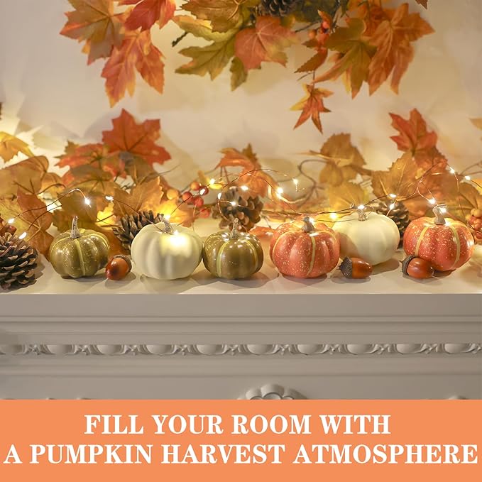 20 Pcs Realistic Fall Mini Pumpkin Decorations, Pumpkin Decor with Maple Leaves, Pine Cones, Acorns,Thanksgiving Decorations Indoor for Home Farmhouse Harvest Thanksgiving Table Decor