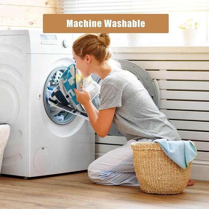 SEMAXE 12 Pack Hand Towels for Bathroom, 100% Cotton Towels with Hanging Loops, Soft & Highly Absorbent, Hand Towel Set for Gym, Shower, Hotel, Spa and Kitchen, Colorful - Checkered