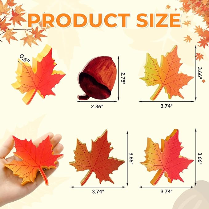DUQGUHO Fall Leaves Decor, Fall tiered Tray Decorations Set, Wooden Autumn Decor, Wooden Signs Harvest Decoration, Thanksgiving Party Tray Display Shelf, Maple Leaf Pine Cone Set of 4