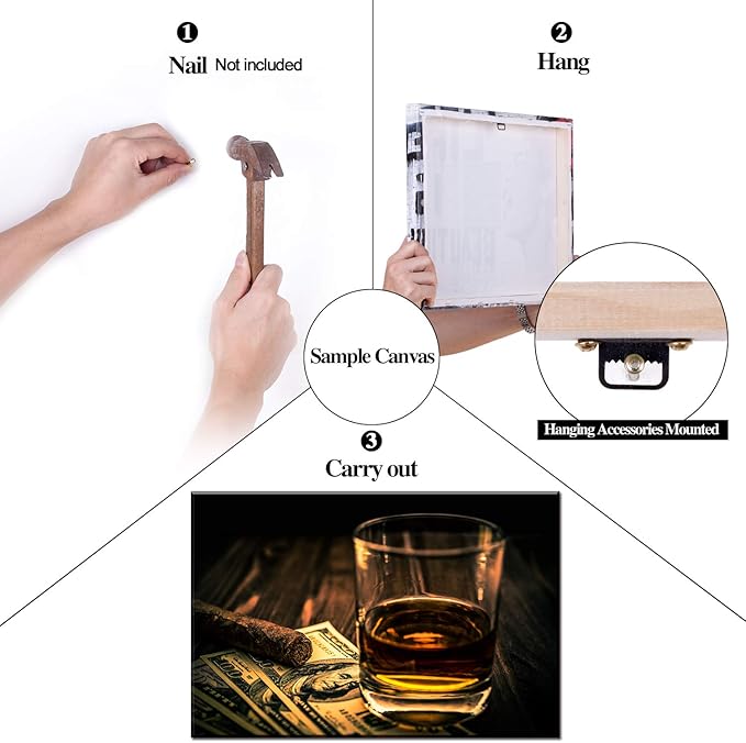 Cigar and Wine Wall Art for Bar, PIY Whiskey Picture Canvas Painting Prints Artwork (Waterproof Home Decor, 1" Thick, Bracket Mounted Ready to Hang, 20x30 Large)