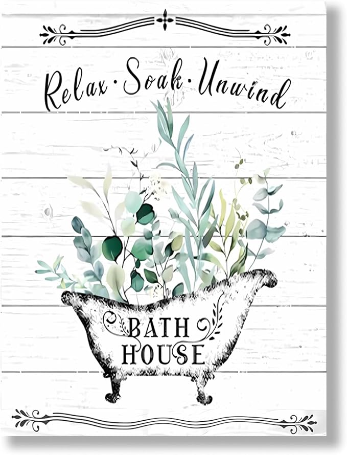 Floral Canvas Wall Art, Flowers Leaves Wall Decor, Rustic Wood Backdrop Bathroom Decor For Vintage Farmhouse Framed Canvas Artwork Ready to Hang 12x16inch