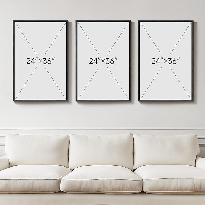 Framed Abstract Coastal Wall Art for Living Room, Large Blue Coastal Landscape Decor, 3 Piece Minimalist Beach Ocean Painting Artwork for Walls, Canvas Prints for Bedroom Hallway Wall Decor, 24x36 In