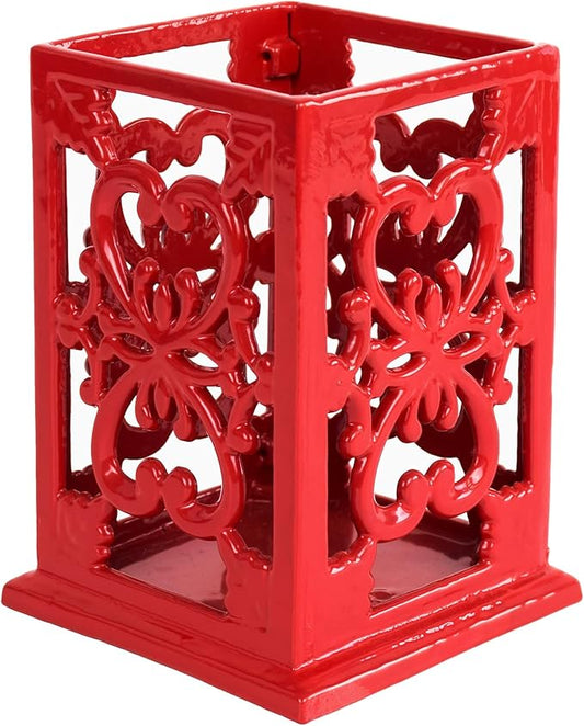 Cast Iron Utensil Holder, Vintage Farmhouse Kitchen Cookting Tools Utensil Holder for Countertop, Large Metal Flower Design Utensil Holder for Kitchen Counter, Red