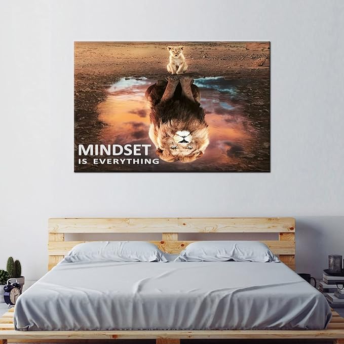Motivational Wall Art Inspirational Canvas Painting Mindset is Everything Pictures Modern Entrepreneur Quotes Posters and Prints Artwork for Office Classroom Home Decorations Framed [36''W x 24''H]