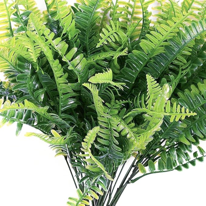 4pcs Outdoor Artificial Plants Fake Boston Fern Plant Artificial Ferns for Outdoor UV Resistant Plastic Plants (4, Green)