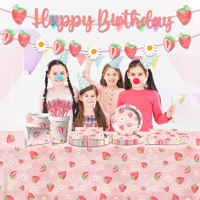 Strawberry Party Decorations - Strawberry Themed Birthday Tableware Disposable Plate,Tablecloth,Napkin Sweet One Party Decorations for Berry First Birthday Supplies