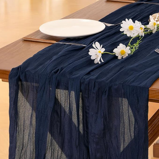 Socomi Navy Blue Fall Thanksgiving Cheesecloth Table Runner Boho Rustic Gauze 120 inch 10FT Cheese Cloth Runner for Wedding Party Baby Shower Birthday Home Decor Holiday Decorations
