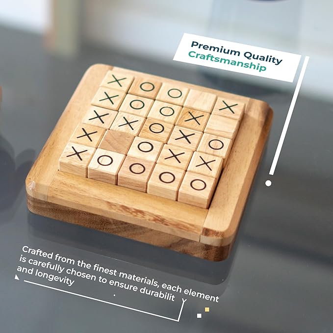 BSIRI Pushing Me Wooden Tic Tac Toe Game- Tabletop Board Games for Farmhouse Decor, Coffee Table Decor, Unique Gifts Fun Gifts for Adults. Perfect for Game Night,Family Games (5 Inch)