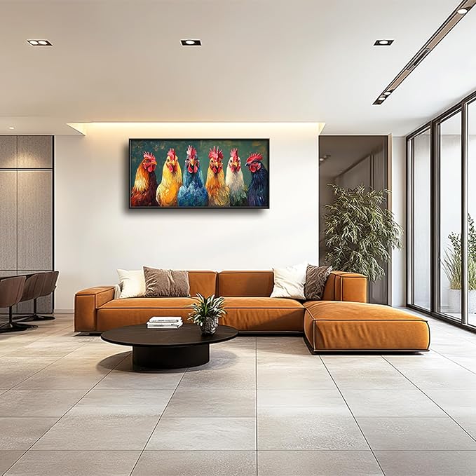 Olivine Rooster Large Wall Art, Farmhouse Rooster Pictures Wall Decor, Vintage Chicken Canvas Prints Painting, Framed Artwork for Dining Room Living Room Bedroom Bathroom Office Home Decor 60"x30"