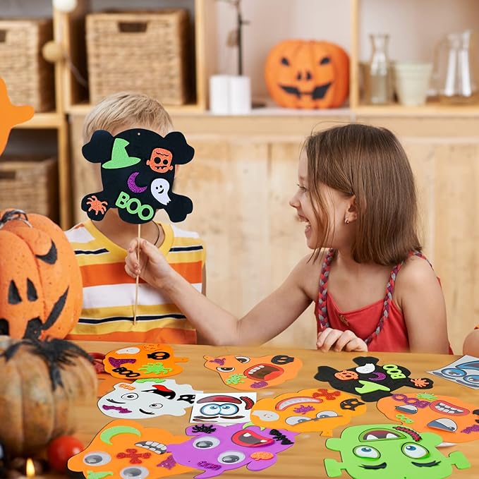 Max Fun Halloween Foam Stickers Set Halloween Crafts for Kids Bulk DIY Pumpkin Ghost Skull Decorations, 204PCS Party Favors Supplies