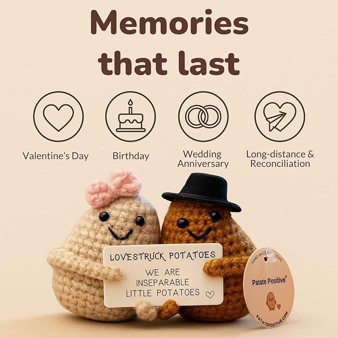 Love Potatoes© | Idea Couple Gift | for Him & Her | Surprise Valentine’s Day Anniversary Wedding | I Love You | Romantic Plush | Partner Boyfriend Girlfriend | Distance Relationship | Cute Pocket Hug