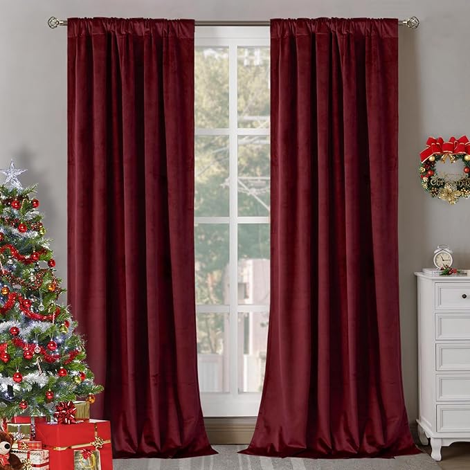 BGment Red Velvet Blackout Curtains for Living Room, 84 inches Long Thermal Insulated Curtains Noise Reduce Back Tab and Rod Pocket Luxury Panels for Bedroom, 2 Panels, 42 x 84 Inch