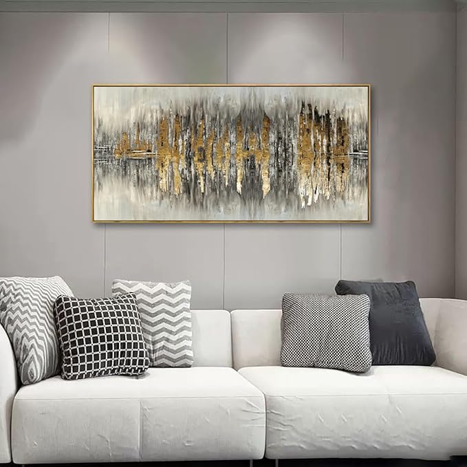 Abstract Wall Art for Living room Bedroom Framed Wall Decor Golden Wall Art Morden Inspirational Pictures Artwork 2.7cm Thick Frame,20 * 40inch
