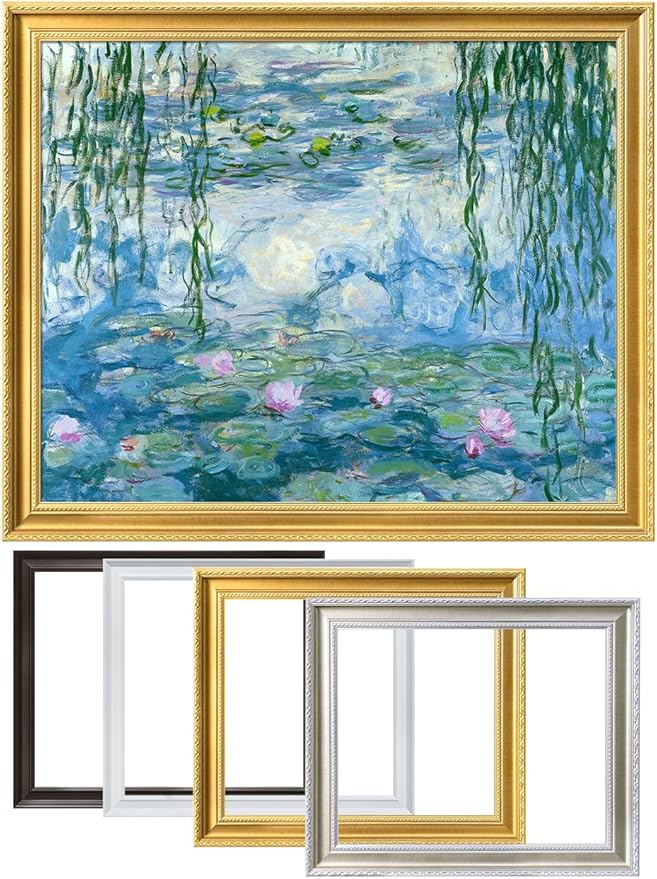 DECORARTS - Claude Monet Water Lilies 1916-1919, Large Framed Wall Art, Canvas Size 35x28, Outer Dimensions Larger With Customizable Solid Wood Frames, Giclee Canvas Print, Made in USA