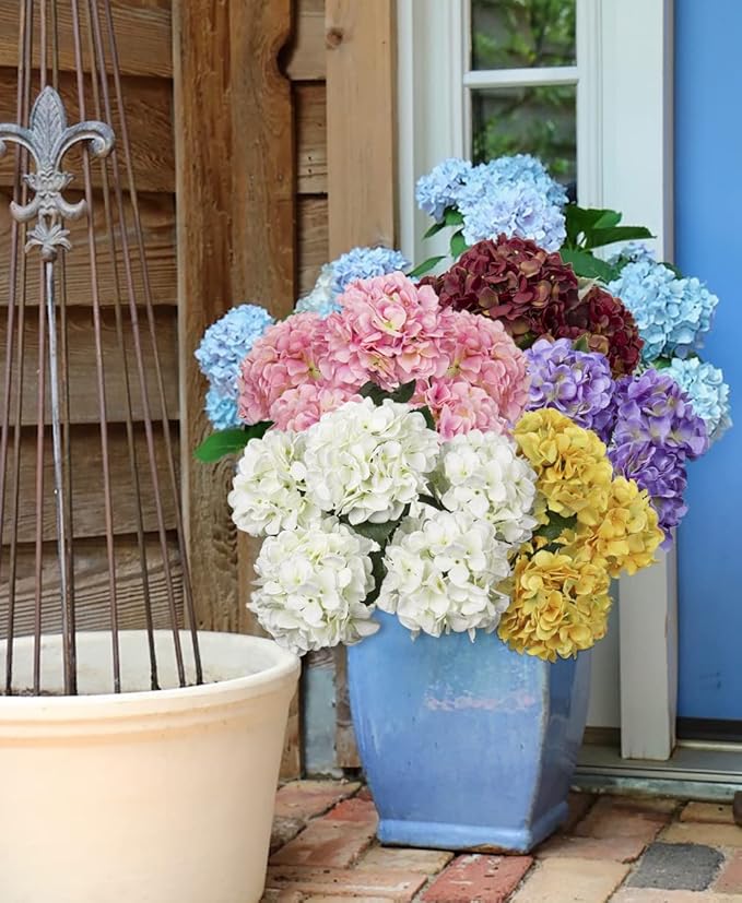 Purple Hydrangea Artificial Flowers Large Artificial Hydrangeas Silk Flowers for Home Decor Indoor Wedding Flowers Bouquets Faux Flowers Kitchen Centerpiece Table Decorations