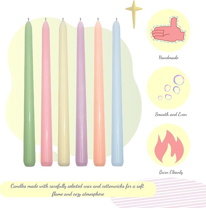 30Pcs Candy Candle Sticks,10 Inch Pastel Unscented Dripless Colored Taper Candles,Handmade Colorful Candle Set for Birthday,Wedding,Garden Party Decor,Home Dinning Table Decor,Elegant French