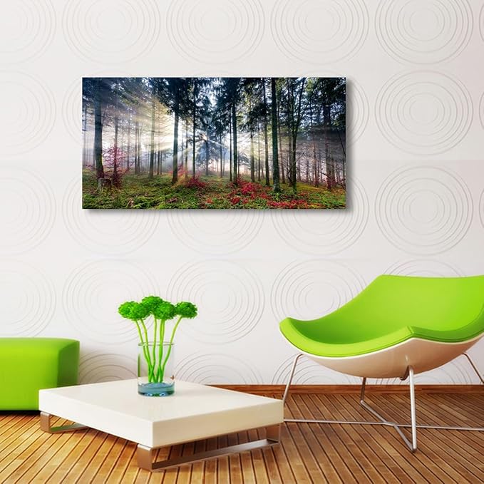 Forest Pictures Canvas Wall Art for Living room Bedroom Wall Decor,Sunrise Wall Art Print Paitnings for home Decor,Morden Artwork Tree Morning light Canvas Art Waterproof Stretched Ready to