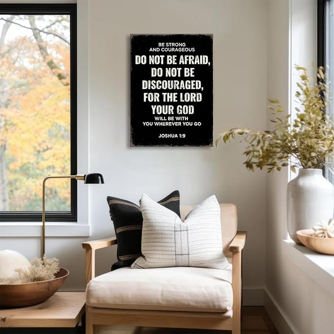 Be Strong and Courageous Joshua 1:9 Bible Verse Canvas Wall Art - Christian Scripture Inspirational Wall Decor for Prayer Room, Faith-Based Home Decor, Religious Gift for Women, Motivational Spiritual Living Room,bedroom Art. 16"X24",A-411