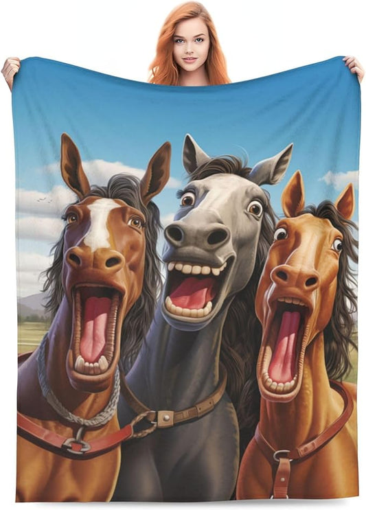 FUUNY Horse Blanket Animal Pattern Print Flannel Throw Blankets for Home Couch Bed Sofa Soft Fuzzy Lightweight Decor Gifts for All Season 50x40 Inches