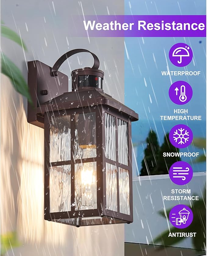 Porch Lights Outdoor with Remote Control: 2 Pack Motion Sensor Exterior Lighting Fixtures Intelligent 4 Lighting Modes Outdoor Wall Lights Sconce Lights for House Patio Front Door Garage