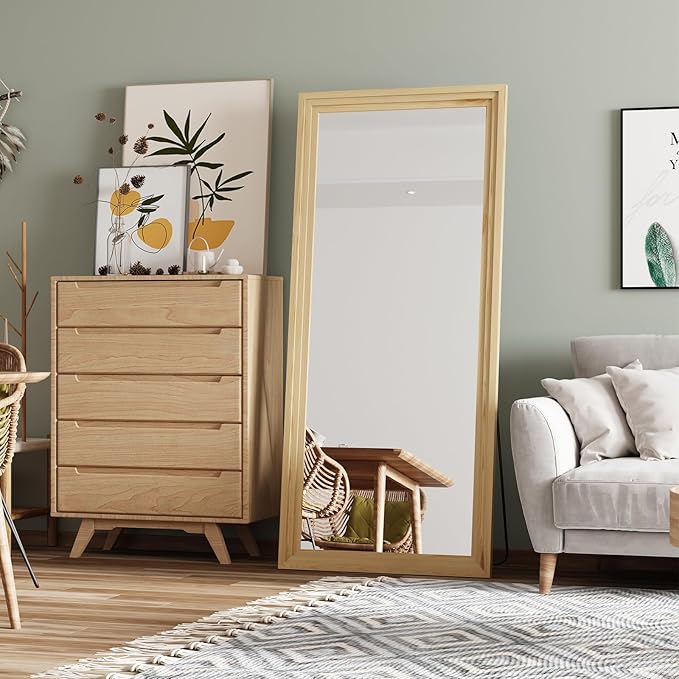 Full Length Mirror,71x32 Inch Full Length Mirror Wall Mounted,Vertical Hanging,Leaning Standing for Bedroom,Living Room,Rectangular Wooden Frame,Log Color.