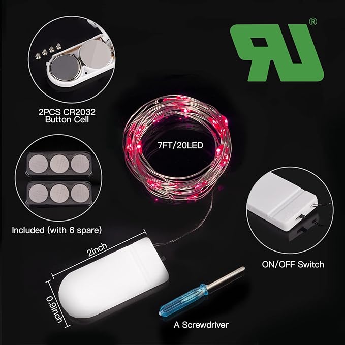 Brightown 12 Pack LED Fairy Lights, Waterproof, Red, 7 Feet, 20 LEDs, Battery Operated, Flexible Silver Wire, Safe, Energy Saving, Long-Lasting, Indoor and Outdoor Use