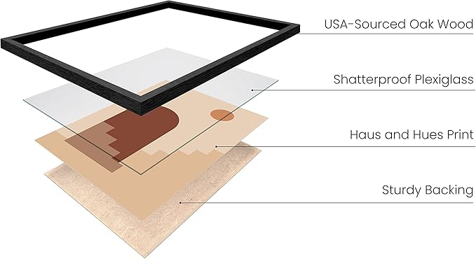 HAUS AND HUES Boho Art Prints Minimalist Decor - Boho Wall Art Mid Century Modern Decor Wall Art Boho Wall Decor Boho Modern Wall Prints Sun and Two Staircases with Door (24x36 Framed Black)