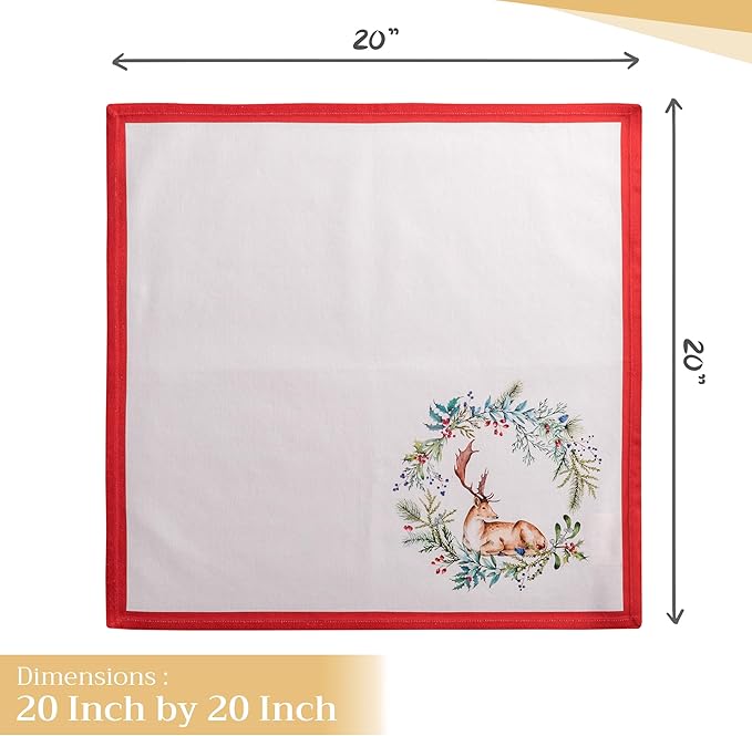 Maison d' Hermine Cloth Napkins Set of 4 100% Cotton Everyday Reusable Square Napkins Cloth Washable, Dinner, Party, Wedding, Restaurant (Holly Time, 20" x 20")