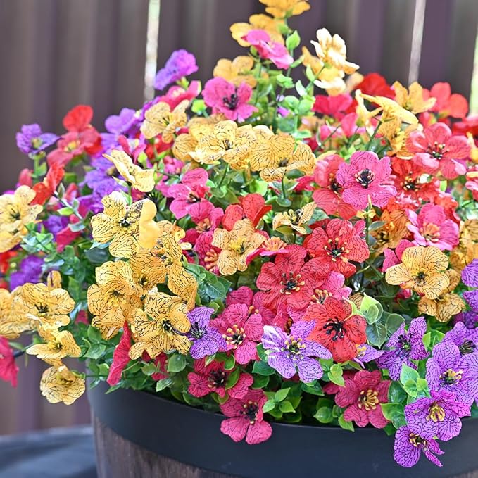 LADADA Artificial Flowers for Outdoor Indoor Garden Home Decoration， UV Resistant Realistic for Outside Porch Home Patio Garden Decoration (8 Bundles Mix)