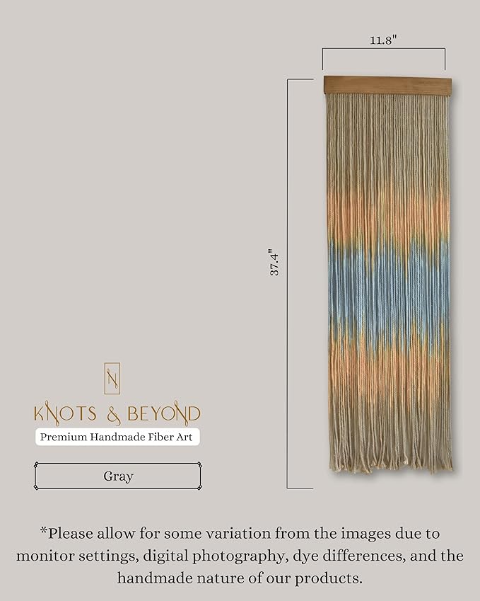 Knots & Beyond Gray Colored Macrame Wall Hanging, Yoga Tapestry Wall Hanging, Boho Yarn Wall Art, Modern Bohemian Wall Decor, Quantity 1, 12" x 37"