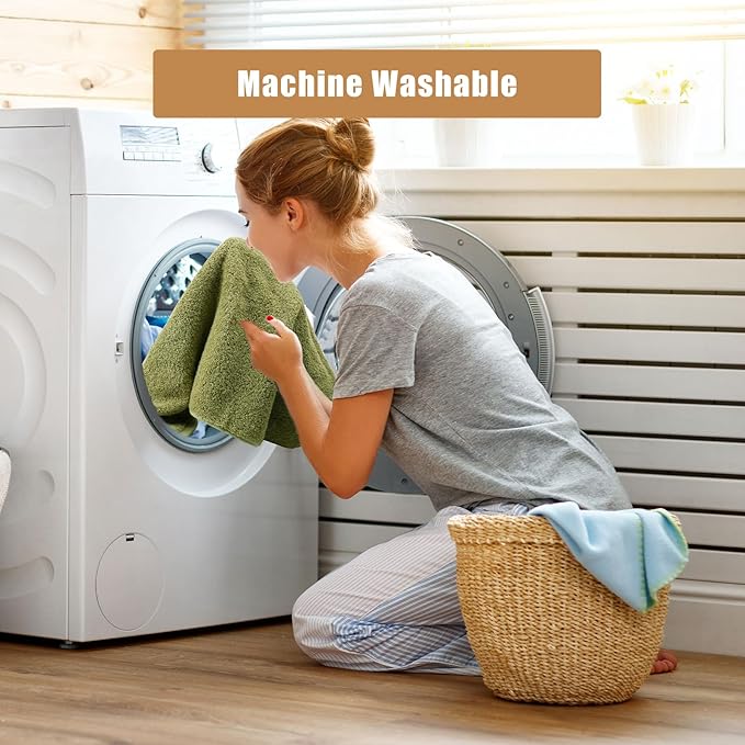 SEMAXE 12 Pack Hand Towels for Bathroom, 100% Cotton Towels with Hanging Loops, Soft and Highly Absorbent, Hand Towel Set for Gym, Shower, Hotel, Spa and Kitchen, Green