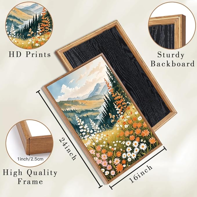 ANHUIB Colorful Landscape Wall Art 16x24 Inch Abstract Mountain Forest Wall Decor Wildflower Blossom Artwork Nature Scenery Painting Set of 3 for Living Room Bedroom Dining Room