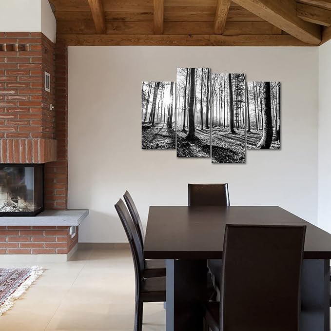 sechars - Black and White Forest Canvas Wall Art Tree Sunset Pictures Prints Nature Landscape Artwork Living Room Office Hotel Decoration