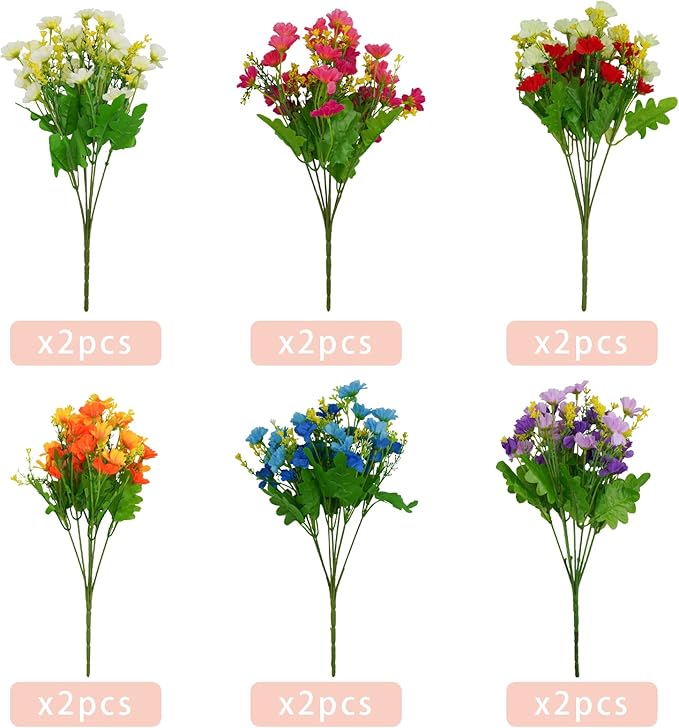 Uieke 12PCS Artificial Fake Flowers, Daisy Mums Fall Flowers Outdoor UV Resistant No Fade Greenery Shrubs Plants Indoor Outside Hanging Planter Home Wedding Office Garden Porch Décor (Assorted)
