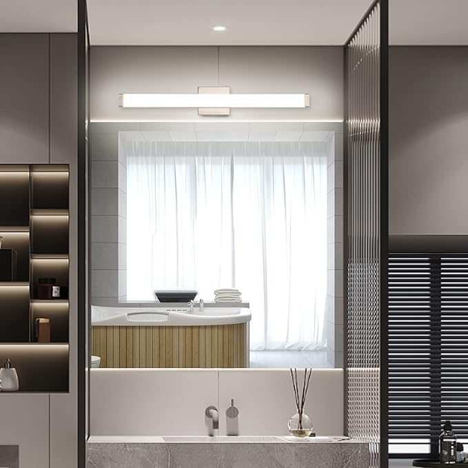 Bathroom Vanity Light Brushed Nickel Square LED 24 inch 14W 4000K Natural White Light Wall Bar Lighting Fixtures Over Mirror (Brushed Nickel, 33.5 inch 5CCTDimmable)
