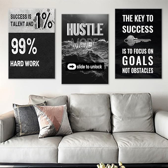 3 Pieces Motivational Canvas Poster Wall Art Office Decor Inspirational Sign Picture Print Inspiring Theme Painting Artwork for Modern Home Living Room Classroom Workplace Ready to Hang [72''Wx 36''H]